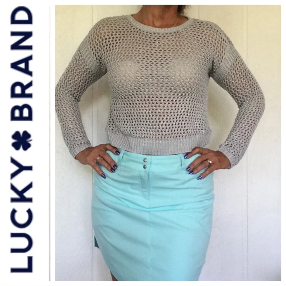 LUCKY BRAND SILVER CROCHET SWEATER NWT JUNIORS XL